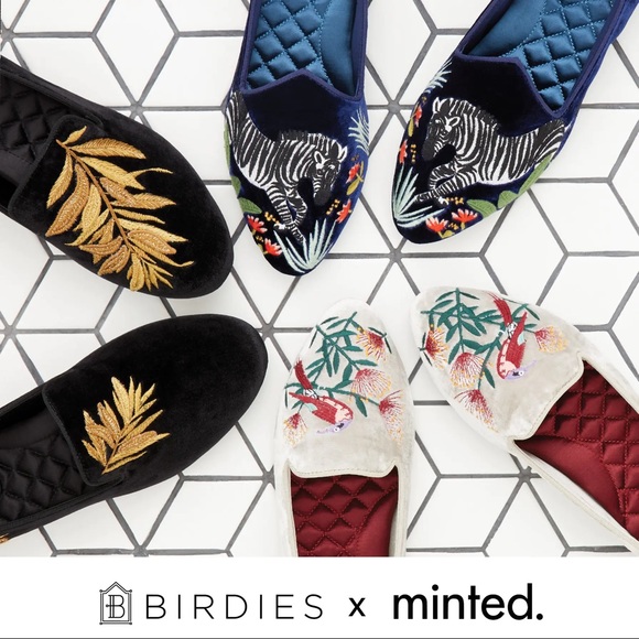 💙🦓NWT BIRDIES X MINTED embroidered velvet smoking slippers - zebra - Picture 3 of 7